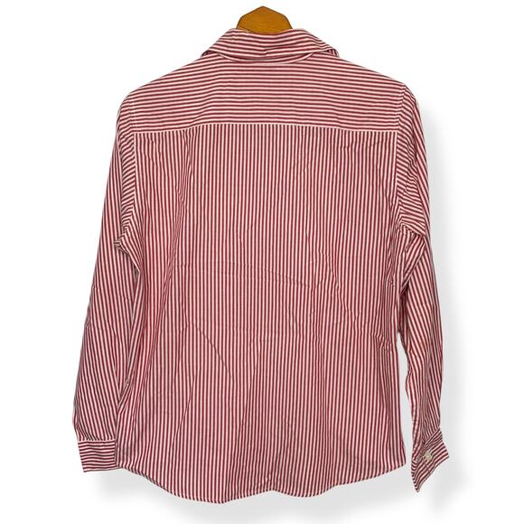 Vintage 90s women's red white striped embroidered Santa long sleeve shirt US 8 - Picture 2 of 10